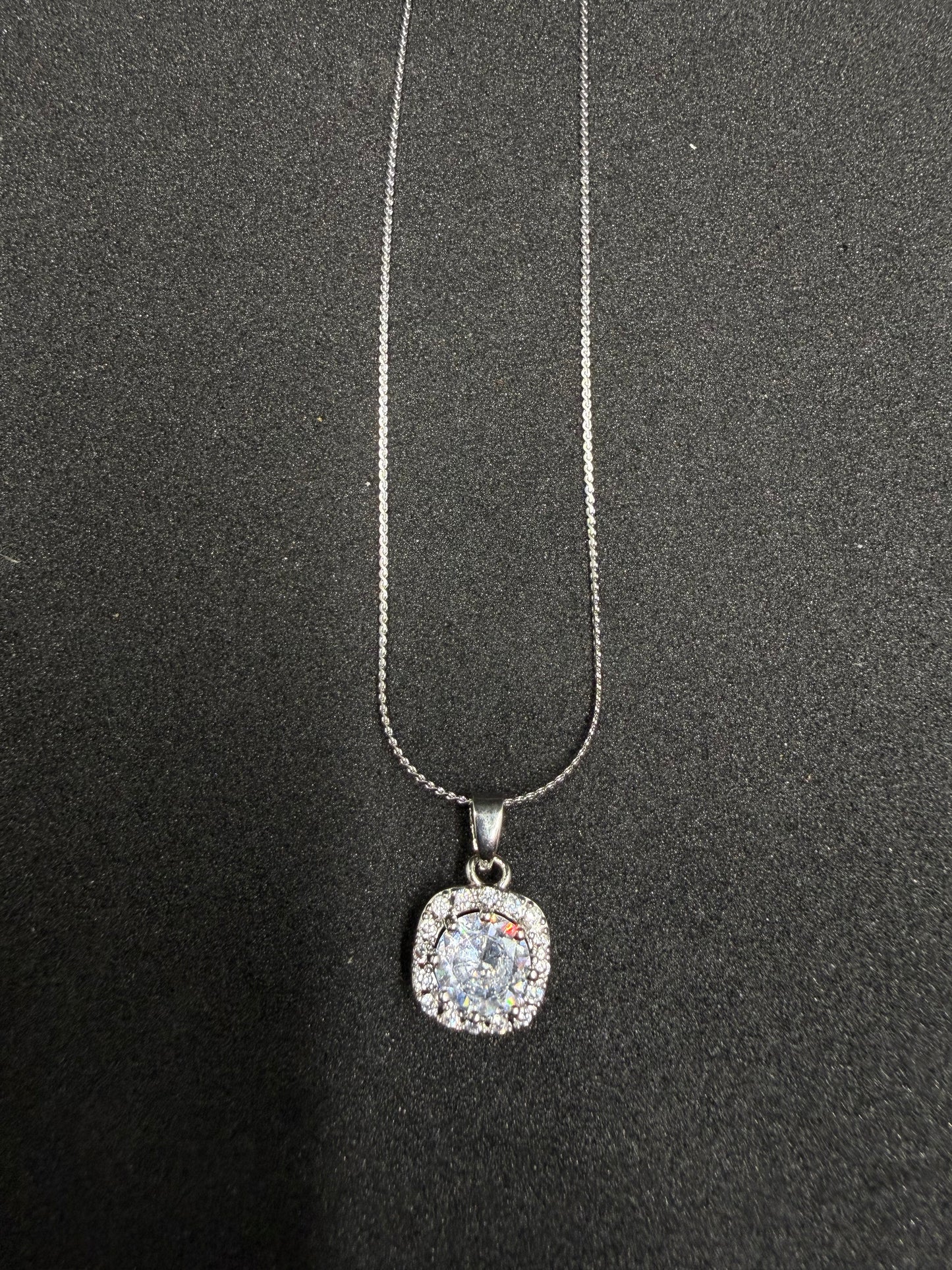 Silver Oval Crystal Pendant Necklace