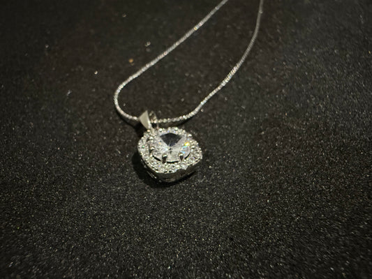 Silver Oval Crystal Pendant Necklace
