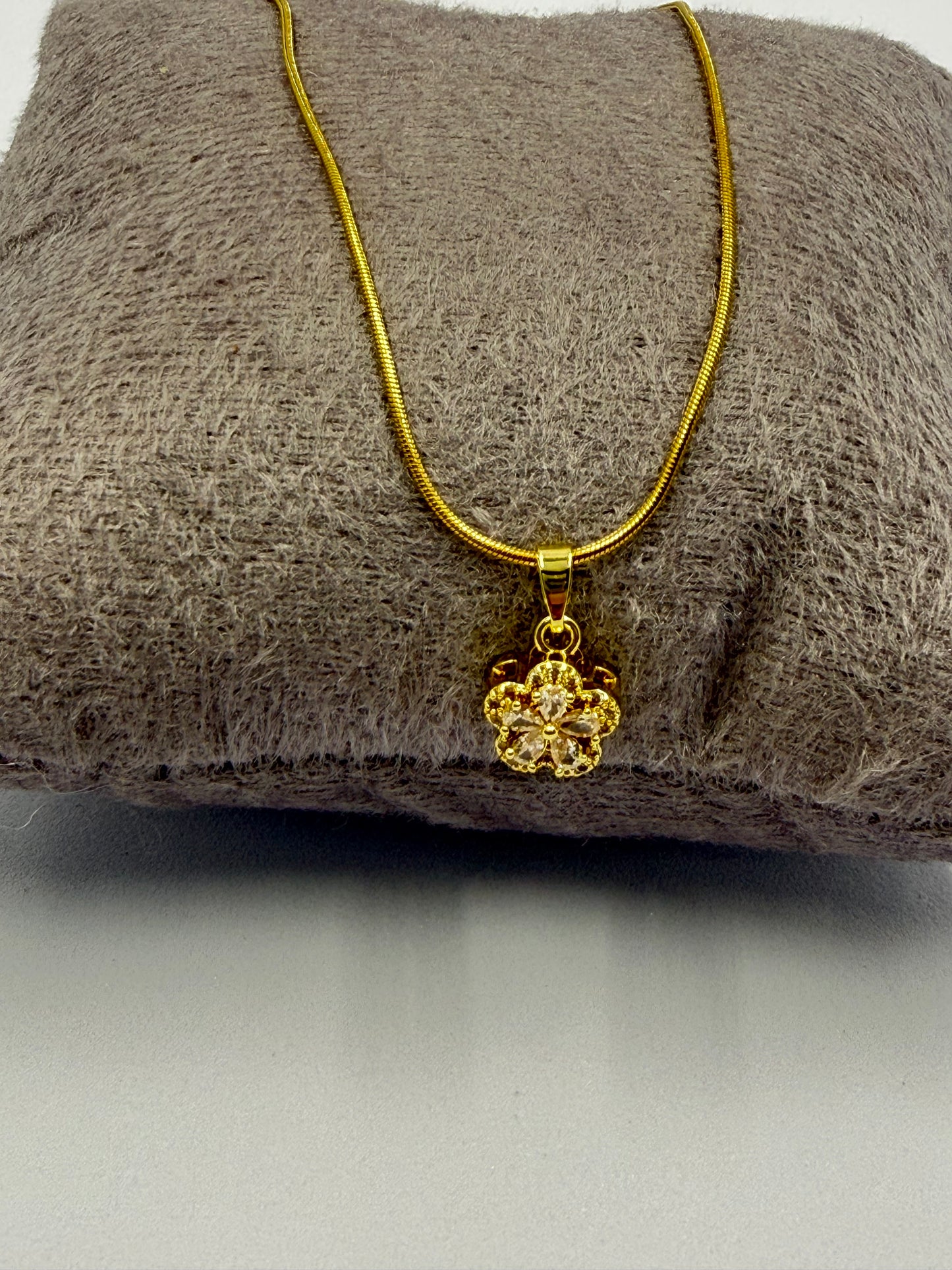 Gold Floral Crystal Pendant Necklace