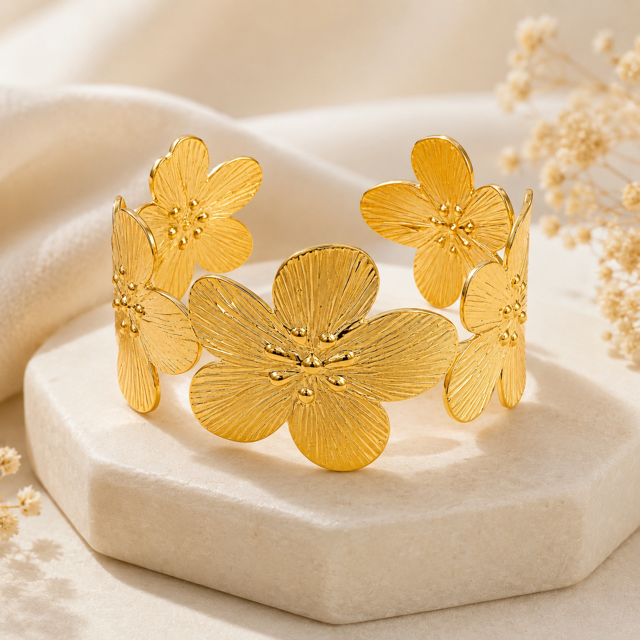 Gold Floral Cuff Bracelet