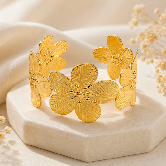 Gold Floral Cuff Bracelet