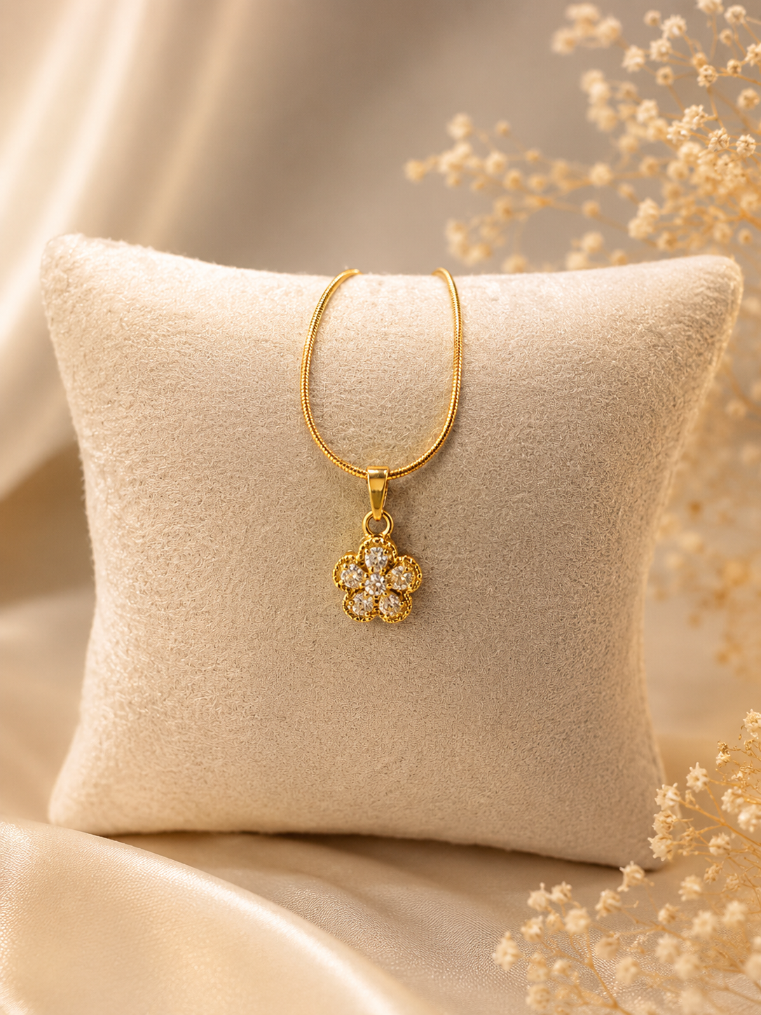 Gold Floral Crystal Pendant Necklace