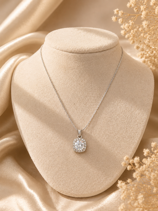 Silver Oval Crystal Pendant Necklace