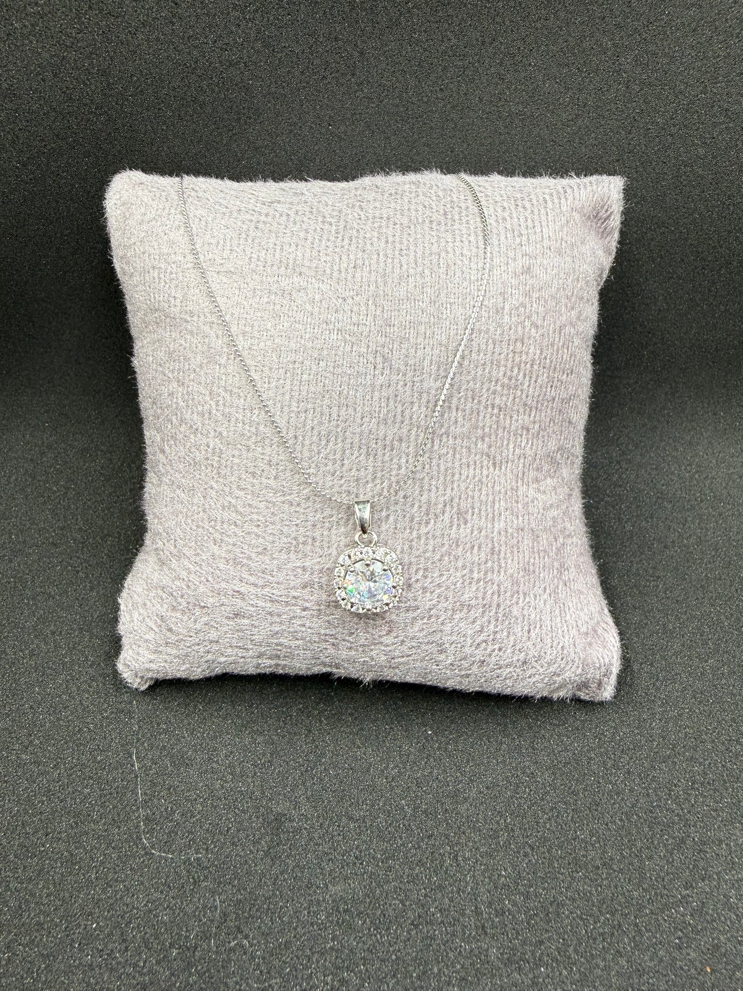 Silver Oval Crystal Pendant Necklace