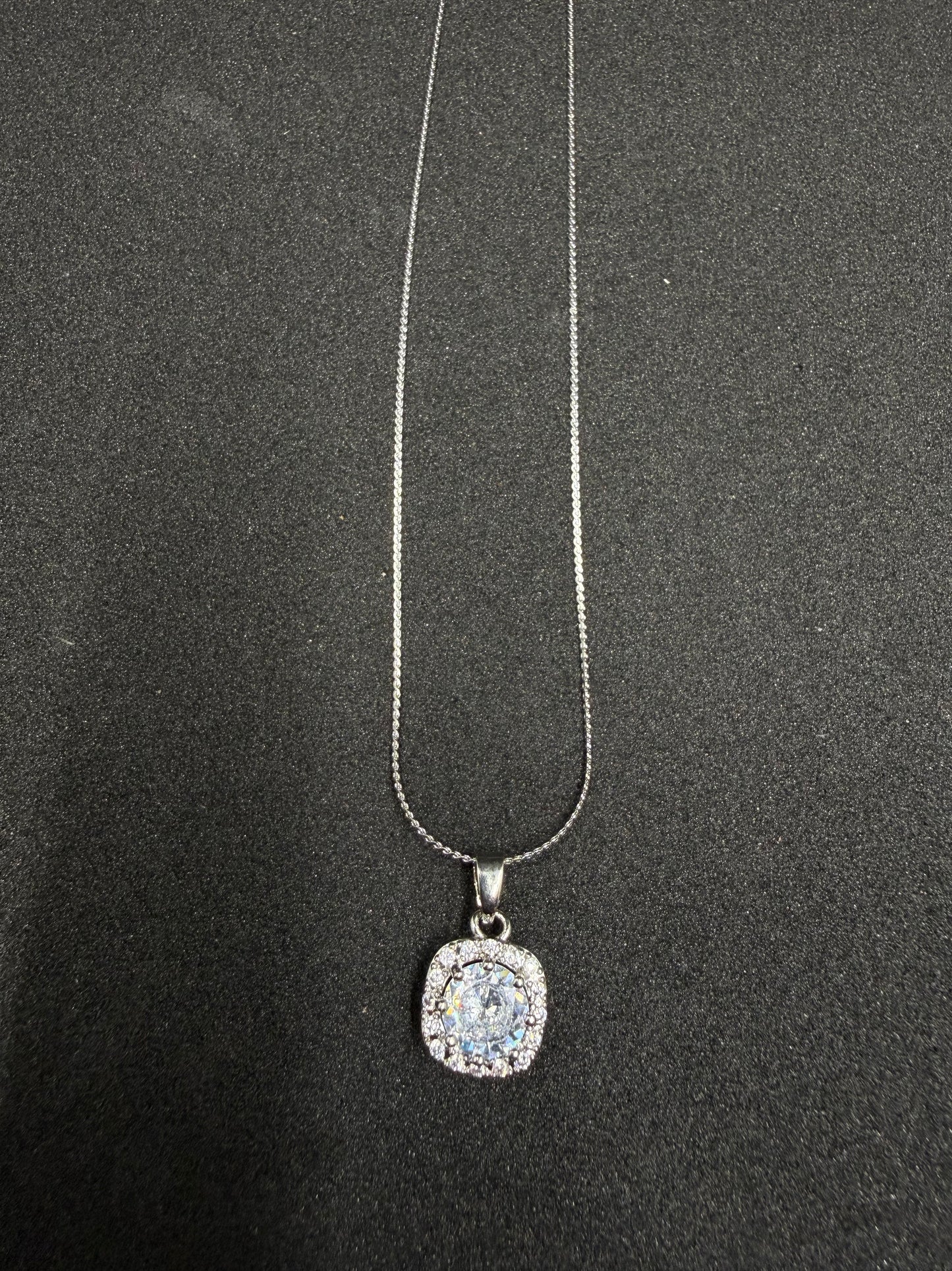 Silver Oval Crystal Pendant Necklace