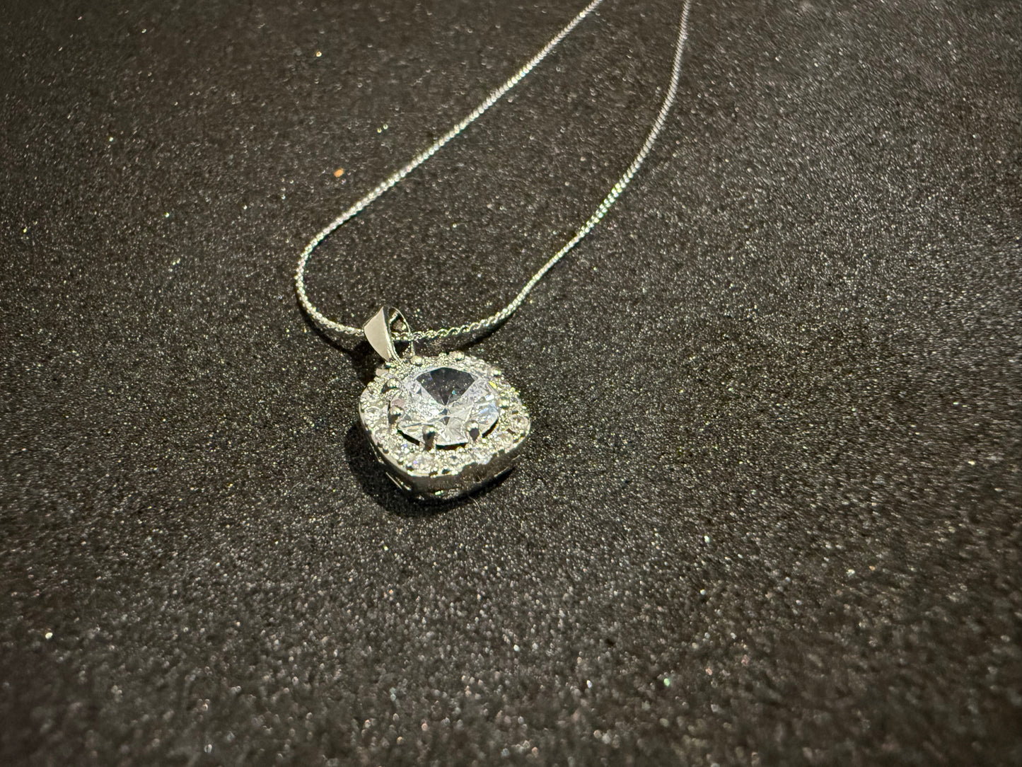Silver Oval Crystal Pendant Necklace
