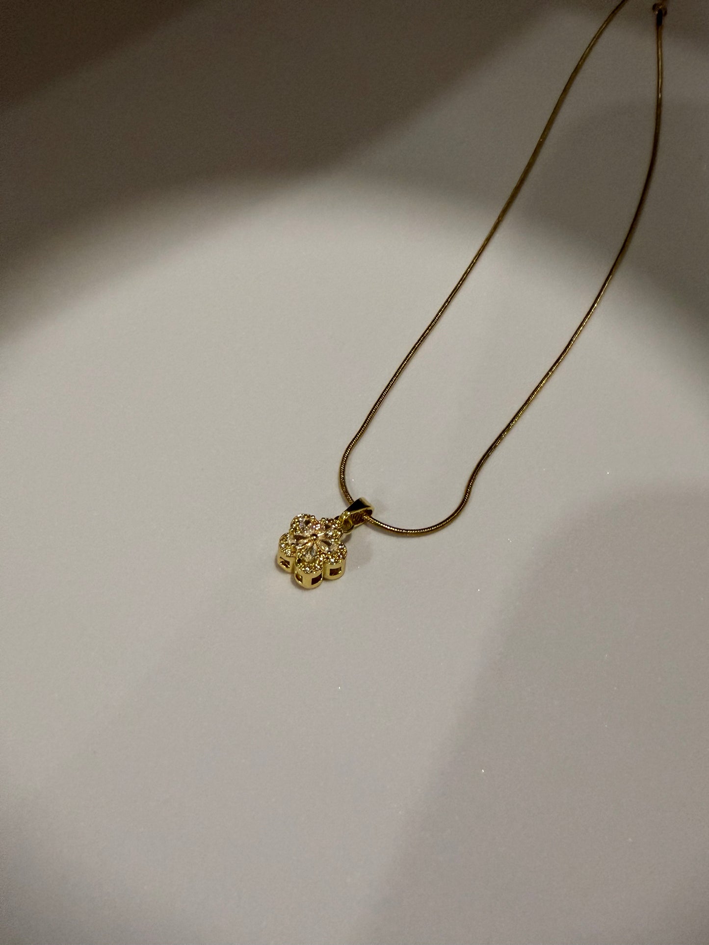 Gold Floral Crystal Pendant Necklace