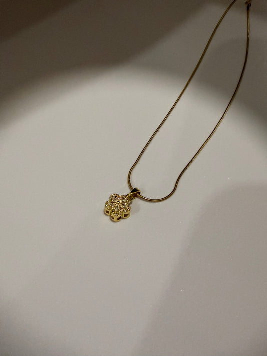 Gold Floral Crystal Pendant Necklace