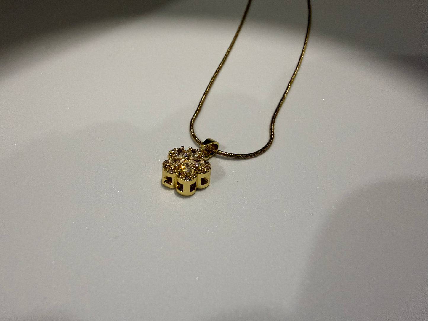 Gold Floral Crystal Pendant Necklace