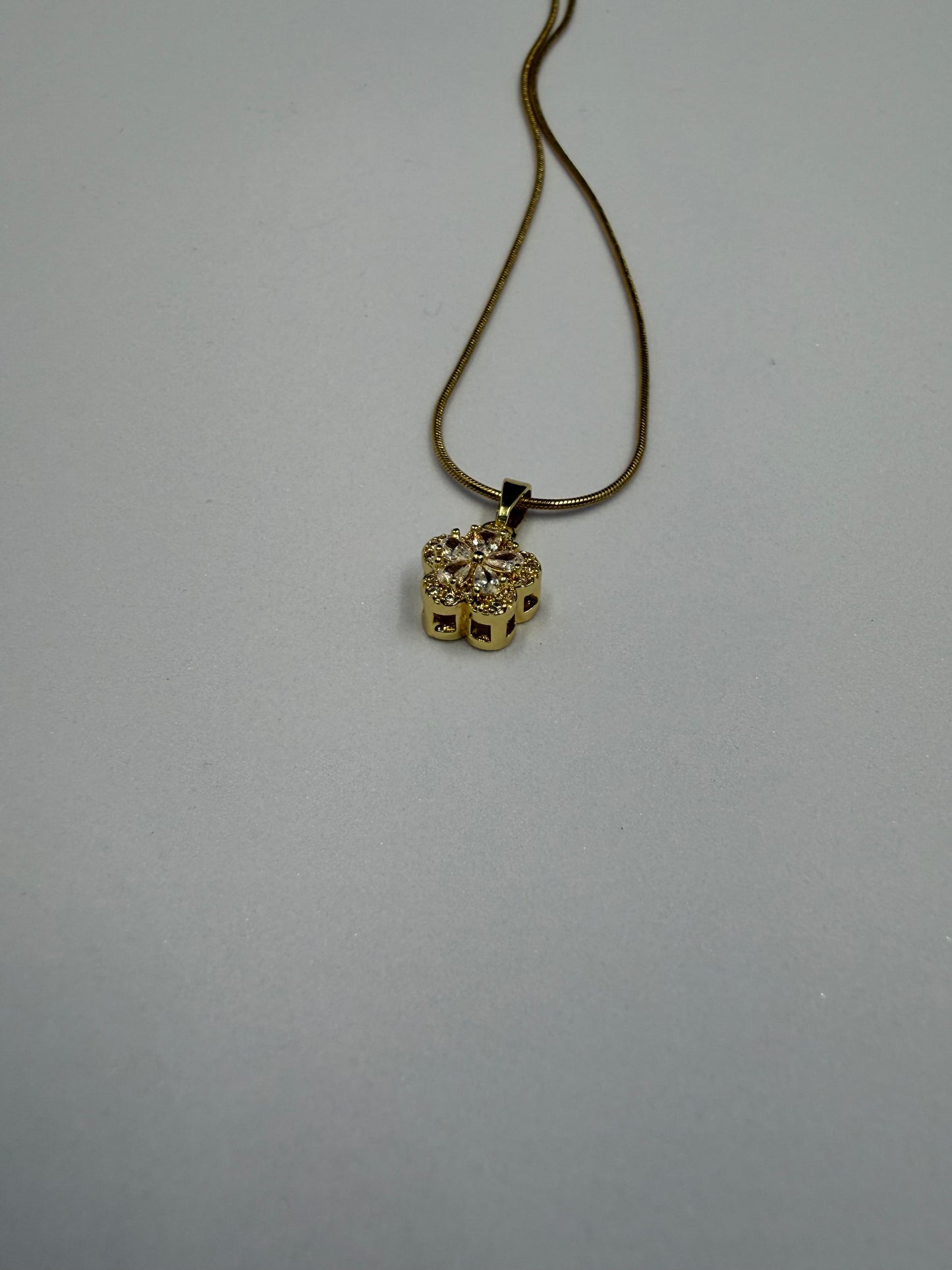 Gold Floral Crystal Pendant Necklace