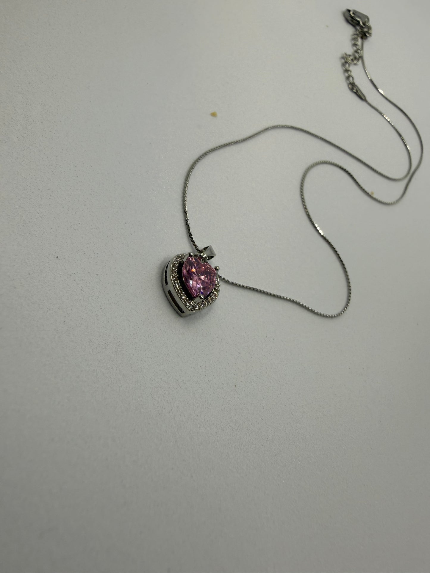 Silver Pink Heart Pendant Necklace