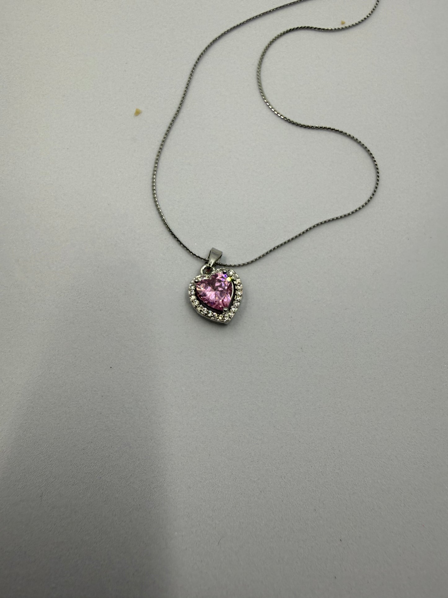 Silver Pink Heart Pendant Necklace