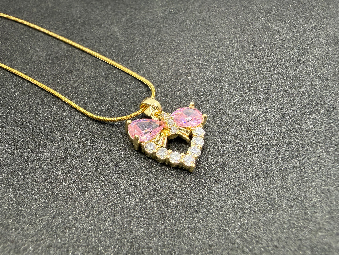 Gold Pink Bow Pendant Necklace