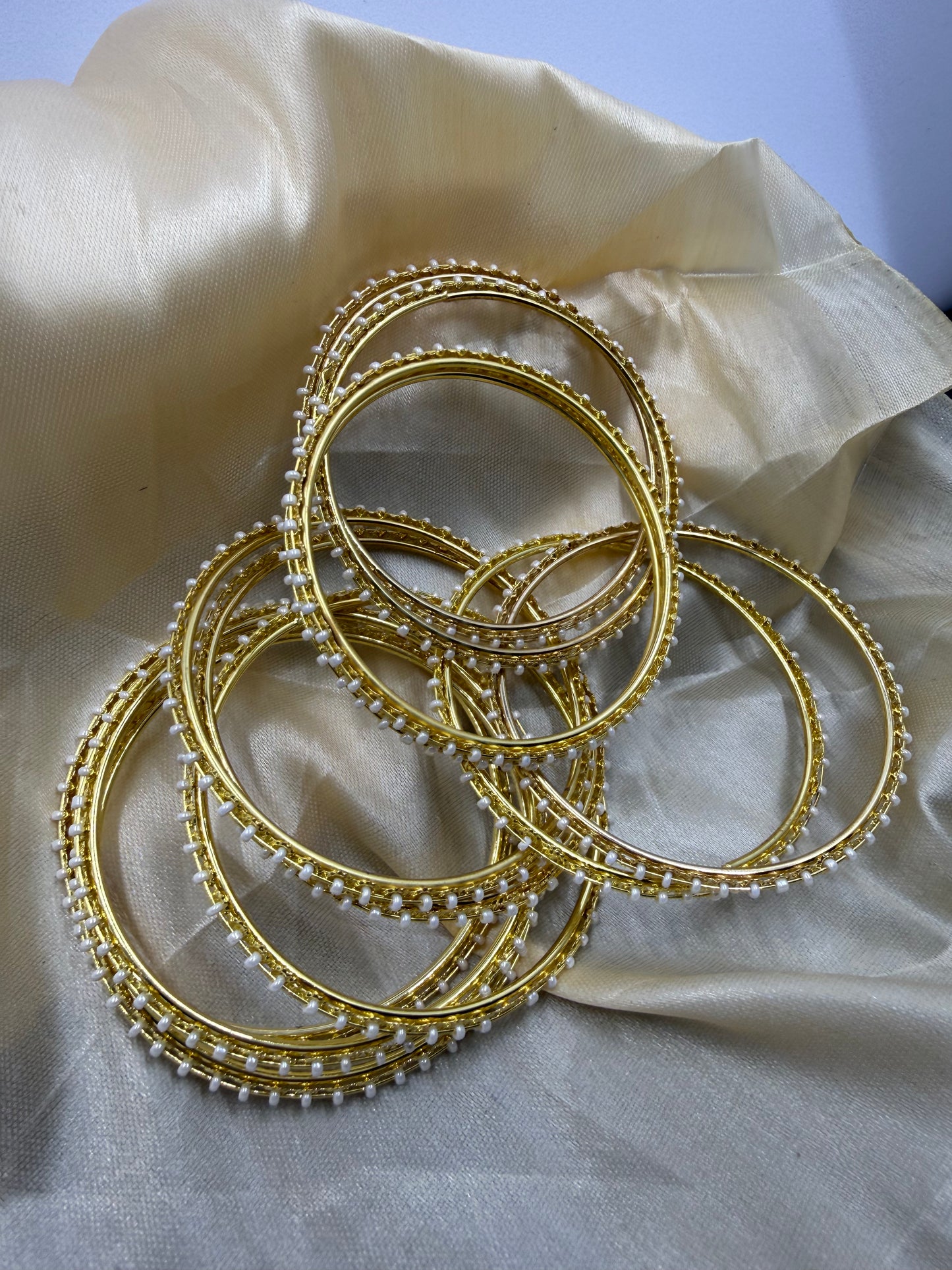 Pearl Beaded Gold Bangle Set