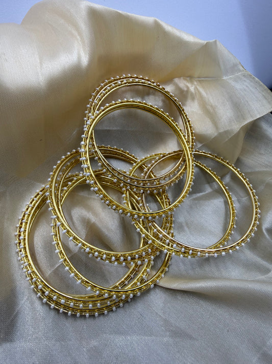 Pearl Beaded Gold Bangle Set