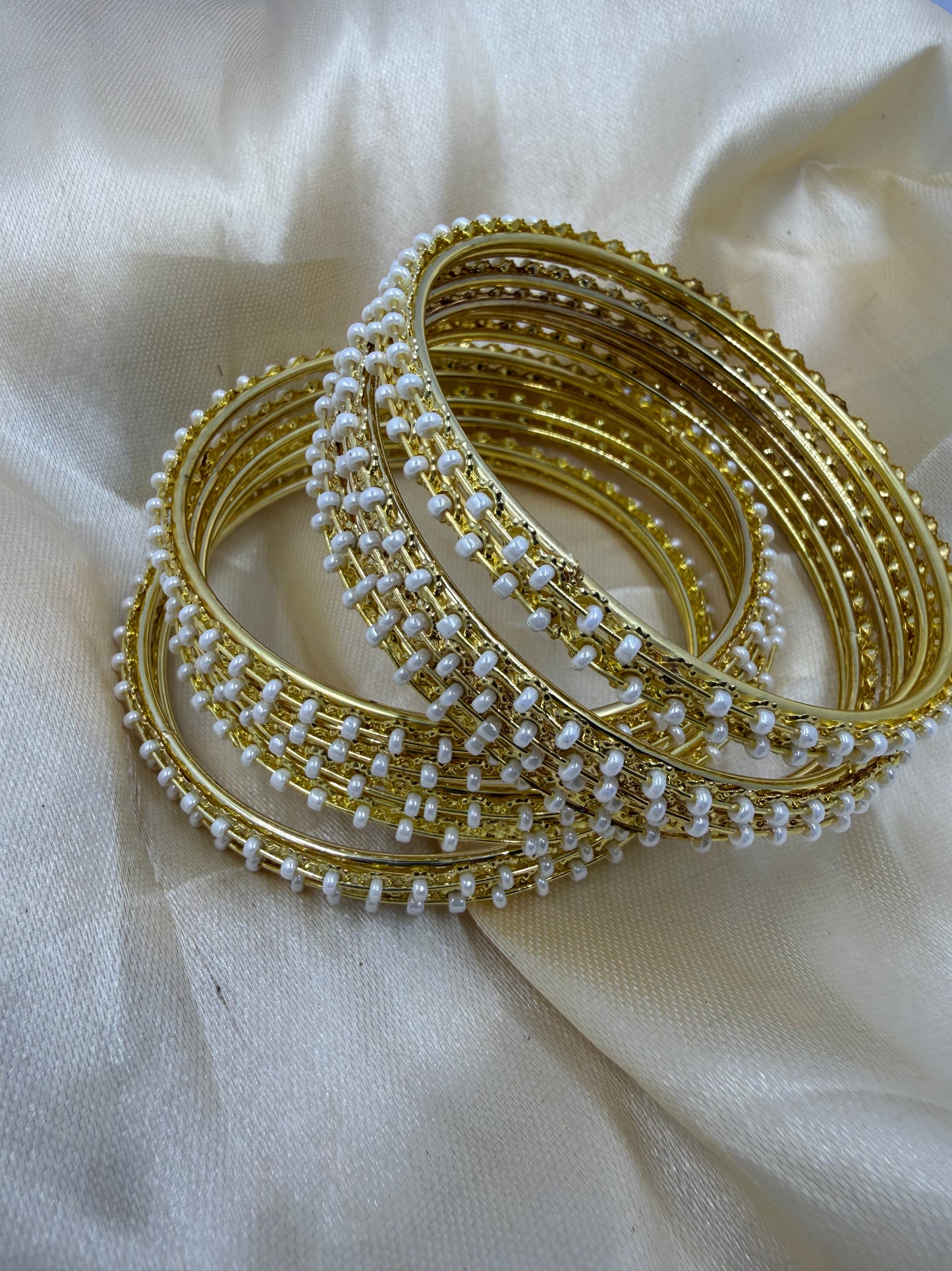 Pearl Beaded Gold Bangle Set