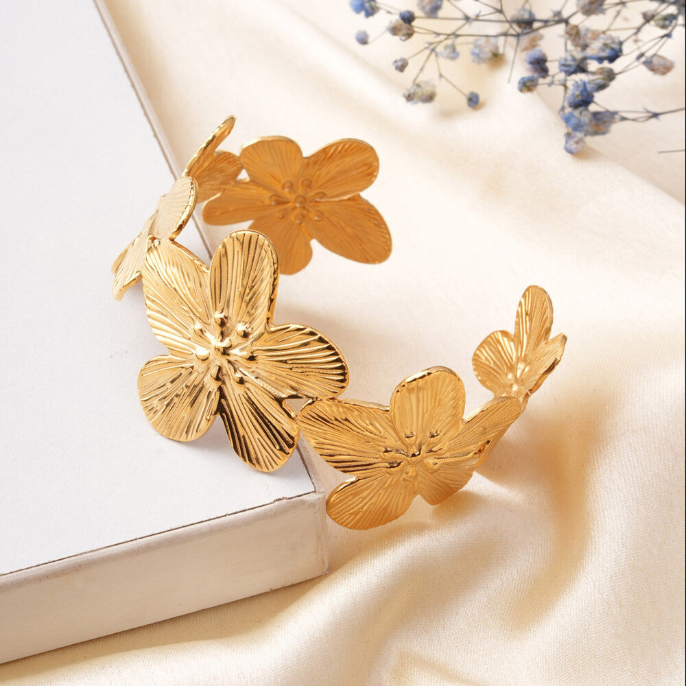 Gold Floral Cuff Bracelet
